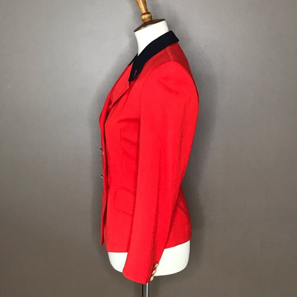 VTG Escada Margaretha Ley Red Blazer Gold Buttons - Picture 3 of 8